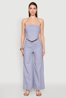 Womens High Waisted Pinstripe Wide Leg Pants, L