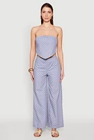Womens High Waisted Pinstripe Wide Leg Pants, Blue, Size S