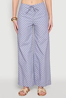 Womens High Waisted Pinstripe Wide Leg Pants, Blue, Size S