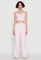 Womens Stylish Contrast Trim Cropped Cami with Varsity Stripes,