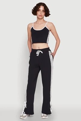 Womens Stylish Varsity Stripe Active Pants with Side Slits, M