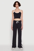 Womens Stylish Varsity Stripe Active Pants with Side Slits, M