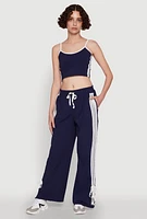 Womens Stylish Varsity Stripe Active Pants with Side Slits, XL