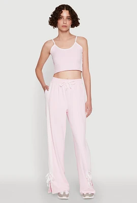 Womens Stylish Varsity Stripe Active Pants with Side Slits, Pink, Size M