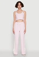 Womens Stylish Varsity Stripe Active Pants with Side Slits, Pink, Size M