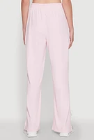 Womens Stylish Varsity Stripe Active Pants with Side Slits, Pink, Size M