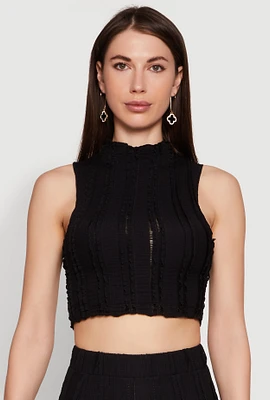 Womens Textured Knit Cropped Tank Top, Black, Size XL
