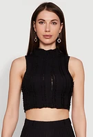 Womens Textured Knit Cropped Tank Top, Black, Size XL
