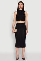 Womens Textured Knit Cropped Tank Top, Black, Size XL