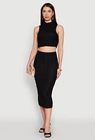 Womens Textured Knit Cropped Tank Top, Black, Size XL
