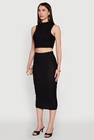 Womens Textured Knit Cropped Tank Top, Black, Size XL