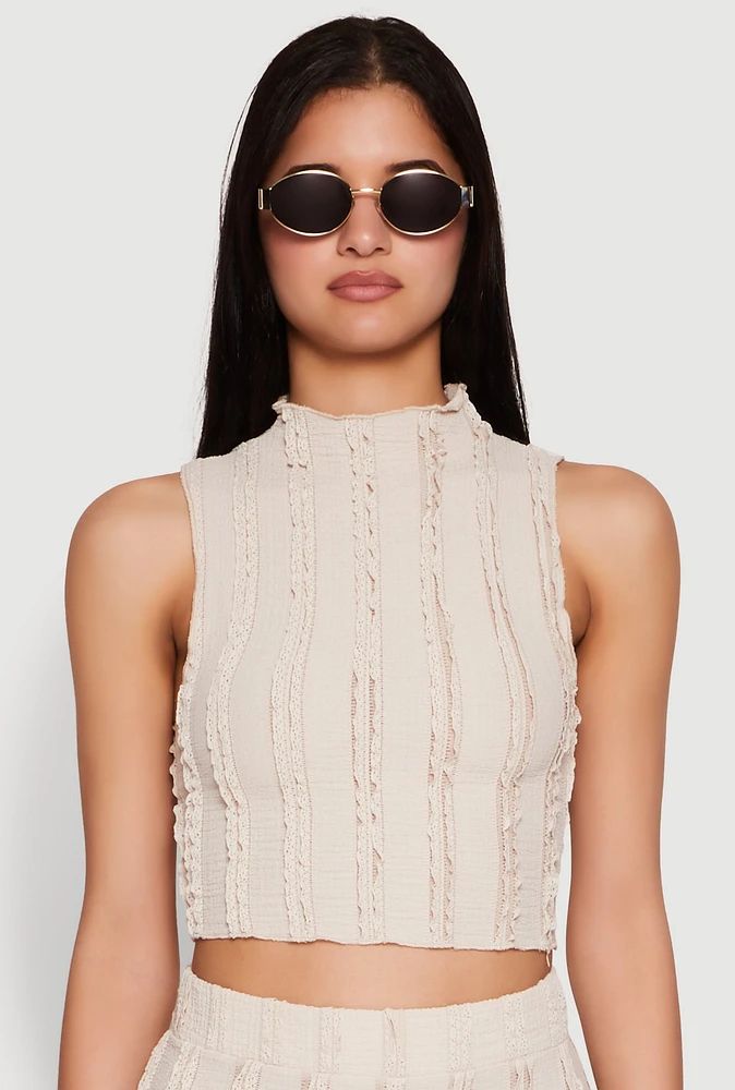 Womens Textured Knit Cropped Tank Top,