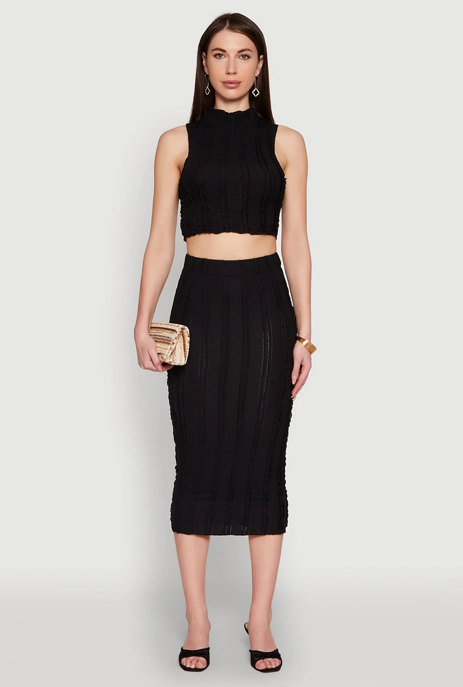 Womens Textured Knit High Waisted Midi Skirt,