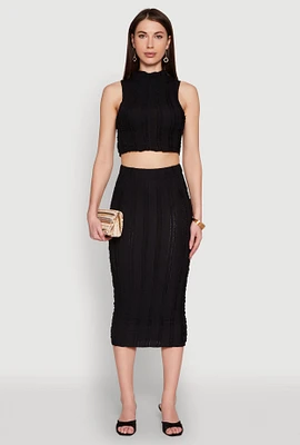 Womens Textured Knit High Waisted Midi Skirt,