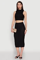 Womens Textured Knit High Waisted Midi Skirt,