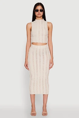 Womens Textured Knit High Waisted Midi Skirt, Khaki, Size M