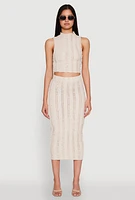 Womens Textured Knit High Waisted Midi Skirt, Khaki, Size M