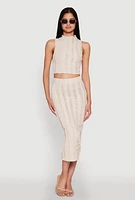 Womens Textured Knit High Waisted Midi Skirt, Khaki, Size M