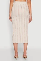 Womens Textured Knit High Waisted Midi Skirt, Khaki, Size M