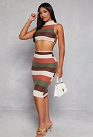 Womens Striped Brush Knit Mock Neck Cropped Tank Top, Multi, Size M
