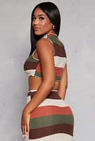 Womens Striped Brush Knit Mock Neck Cropped Tank Top, Multi, Size M