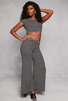 Womens Striped Crew Neck Crop Top, Multi, Size M