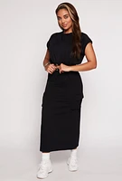 Womens Almost Famous Fleece Cap Sleeve Crop Top, Black, Size S