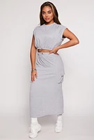 Womens Almost Famous Fleece Cap Sleeve Crop Top, Grey,