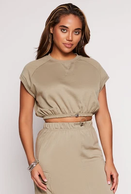 Womens Almost Famous Fleece Cap Sleeve Crop Top, Green, Size S