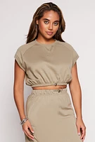 Womens Almost Famous Fleece Cap Sleeve Crop Top, Green, Size S