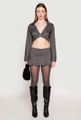Womens Almost Famous Pinstripe Pleated Mini Skirt, Grey, Size M