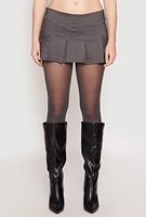 Womens Almost Famous Pinstripe Pleated Mini Skirt, Grey, Size M