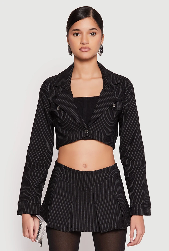 Womens Almost Famous Pinstripe Cropped Blazer, XL