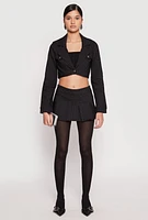 Womens Almost Famous Pinstripe Cropped Blazer, Black, Size L