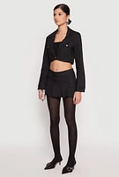 Womens Almost Famous Pinstripe Cropped Blazer, Black, Size L