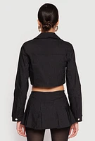 Womens Almost Famous Pinstripe Cropped Blazer, Black, Size L