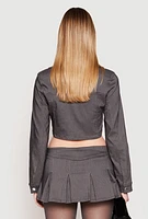 Womens Almost Famous Pinstripe Cropped Blazer, Grey, Size L