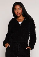 Womens Almost Famous Faux Fur Half Zip Hoodie, Black, Size XL