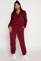 Womens Almost Famous Faux Fur Joggers, Burgundy, Size M