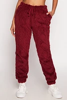 Womens Almost Famous Faux Fur Joggers, Burgundy, Size M