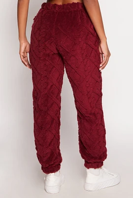 Womens Almost Famous Faux Fur Joggers, Burgundy, Size M