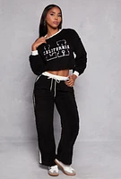 Womens Almost Famous Sherpa Graphic Embroidered Sweatshirt, Black,