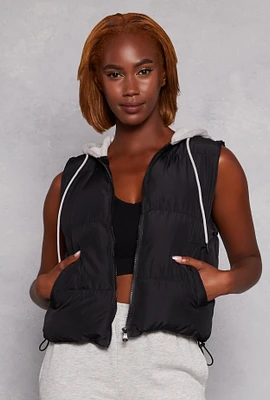 Womens Almost Famous Zip Front Hooded Puffer Vest,