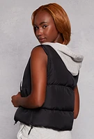 Womens Almost Famous Zip Front Hooded Puffer Vest,