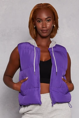 Womens Almost Famous Zip Front Hooded Puffer Vest, Purple, Size M
