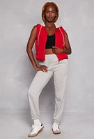 Womens Almost Famous Zip Front Hooded Puffer Vest, Red,