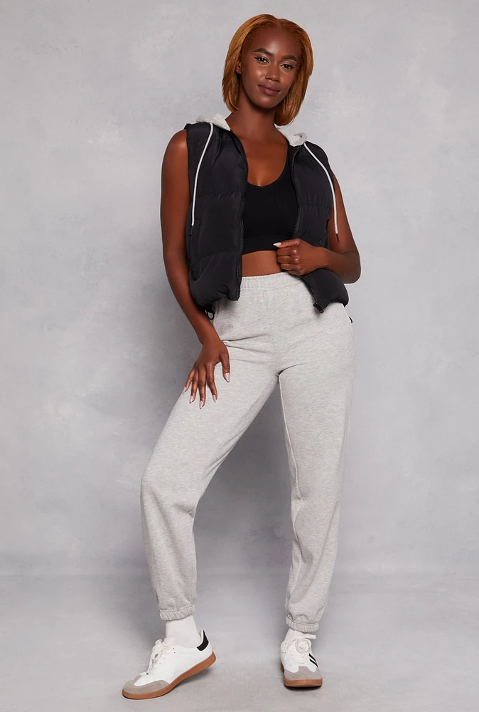 Womens Almost Famous Fleece High Waisted Sweatpants, Grey, Size S