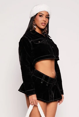 Womens Almost Famous Velvet Flocked Denim Jacket, M