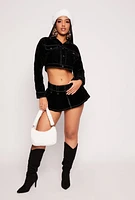 Womens Almost Famous Velvet Flocked Denim Jacket, M