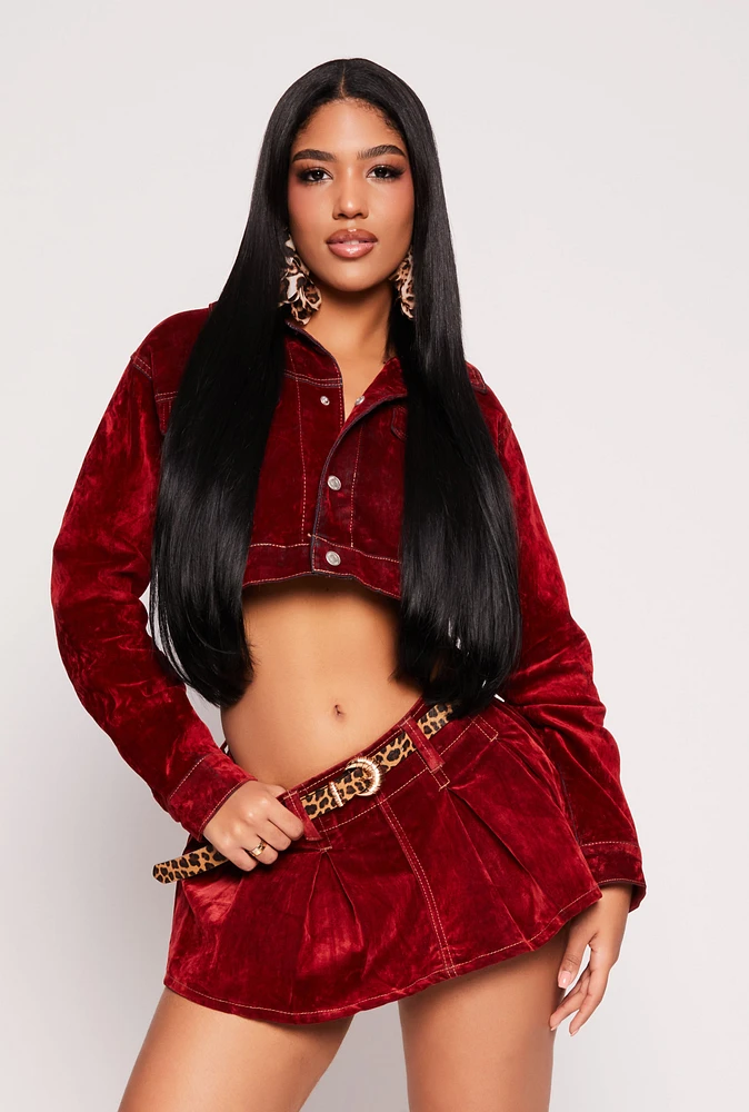 Womens Almost Famous Velvet Flocked Denim Jacket, Red, Size XL